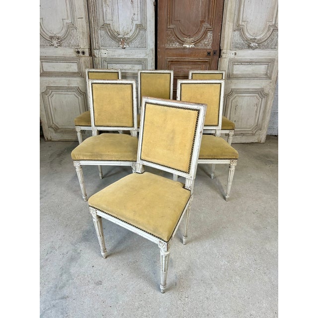 Wood Louis XVI Style White Lacquered Chairs, 1900s, Set of 6 For Sale - Image 7 of 14