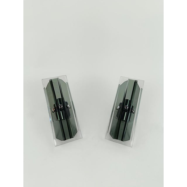 Italian Smoked and Green Nilo Glass Sconces in the style of Veca, 1960s, Set of 2 For Sale - Image 11 of 17