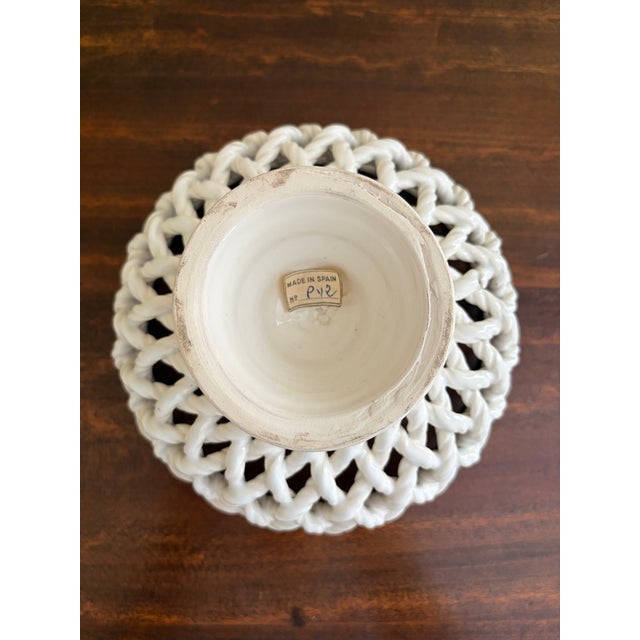 White French Country White Ceramic Woven Rope Cachepot Basket or Fruit Bowl For Sale - Image 8 of 8