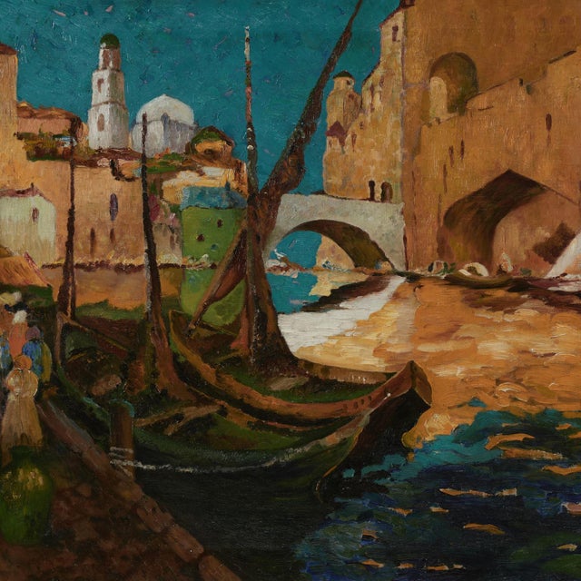 1960s Vintage Modernist Painting of Venice For Sale - Image 5 of 11