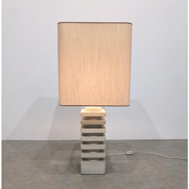 Brutalist Large Vintage Brutalist Lamp in Limestone, 1970s For Sale - Image 3 of 8