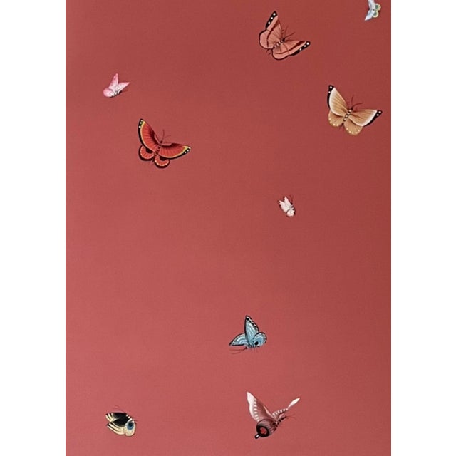 If you love the look of De Gournay wallpaper but not the price, this is for you. Red Butterfly Chinoiserie Mural | Hand-...