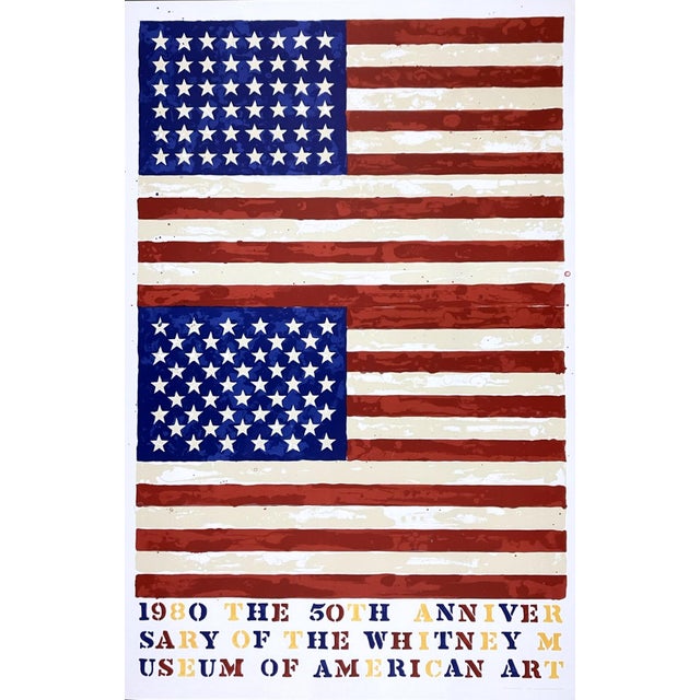 Jasper Johns Two Flags 1980 Original 50th Anniversary of the Whitney Museum of American Art Exhibition Poster For Sale