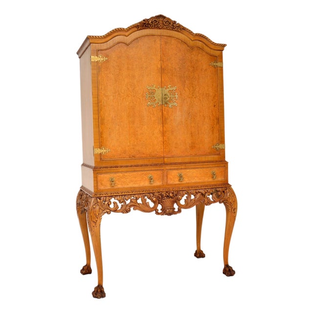 Vintage Cocktail Cabinet in Burr Walnut, 1930s For Sale