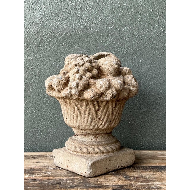 Oyster Gray Vintage Concrete Fruit Basket Sculpture For Sale - Image 8 of 18