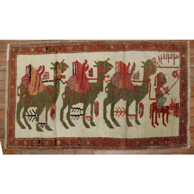Zabihi Collection Turkish Anatolian Animal Caravan Camel Small Rug For Sale - Image 4 of 7