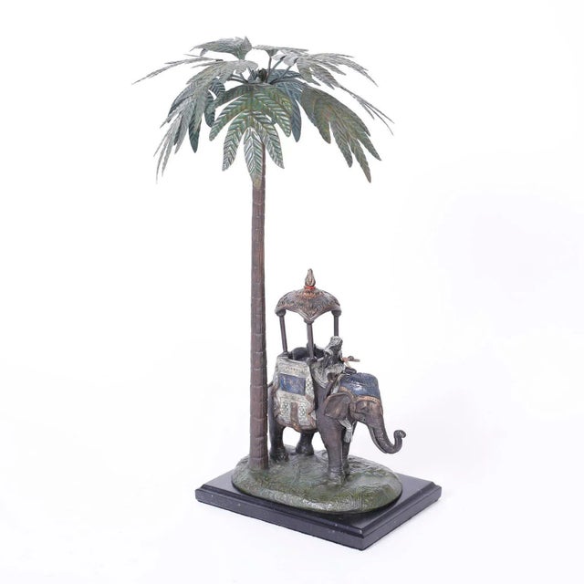 Cold Painted Metal Figure of an Elephant under a Palm Tree For Sale - Image 4 of 8