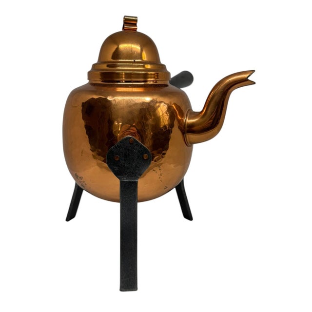 Early 20th Century Swedish Copper Teapot Hand-Forged Hammered Finish Tin Lining Three Iron Legs For Sale - Image 4 of 12