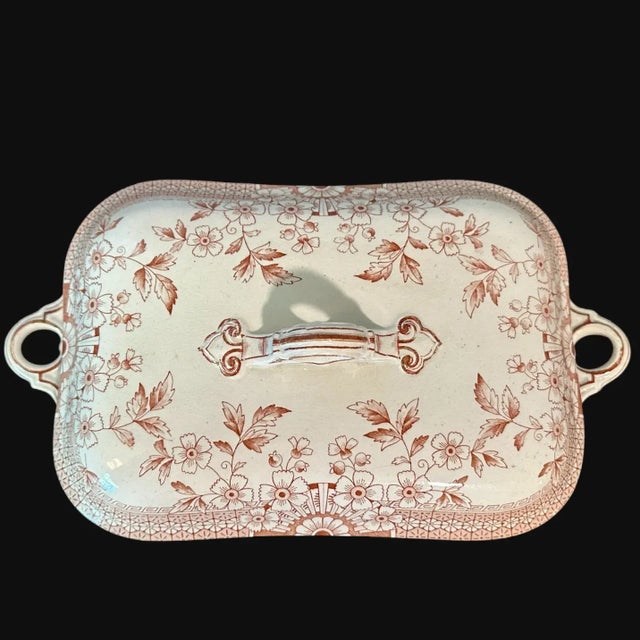 Victorian Antique Victorian Aesthetic Movement a.f. Foley Staffordshire Transferware Covered Vegetable Dish - Stoke on Trent England For Sale - Image 3 of 6