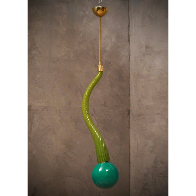 Green Murano Glass and Brass Pendant, 1960 For Sale - Image 12 of 12