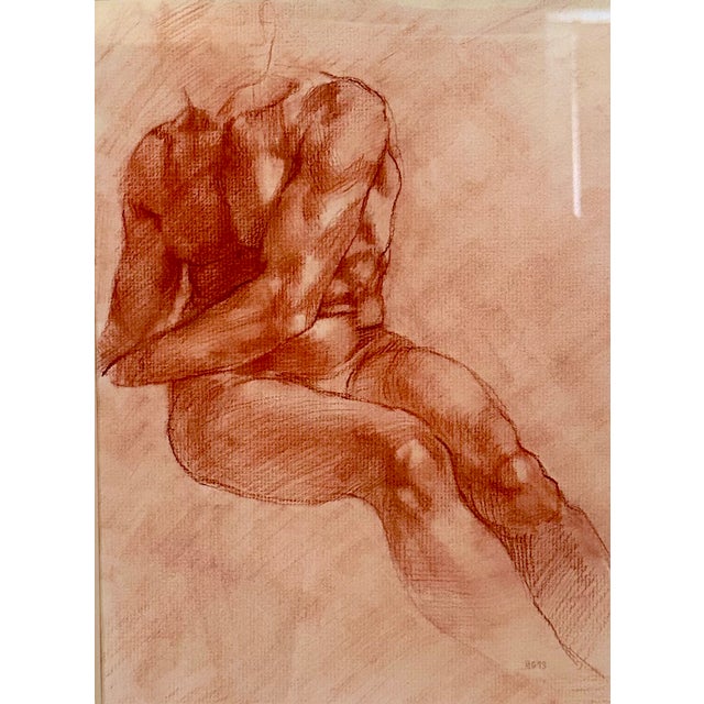 Original drawing by the renowned UK-based artist Brian Gorst, of a male torso, frontal view, with strong delineation and...