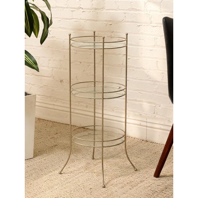 Vintage Three-Tier Metal & Glass Round Side Table For Sale - Image 10 of 10