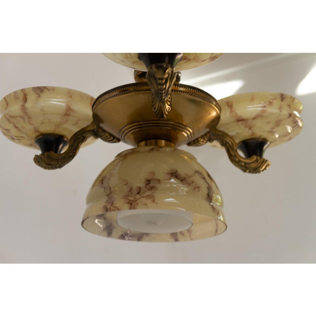 Metal Art Nouveau Danish Chandelier with Marbled Opaline Shades, 1920s For Sale - Image 7 of 18