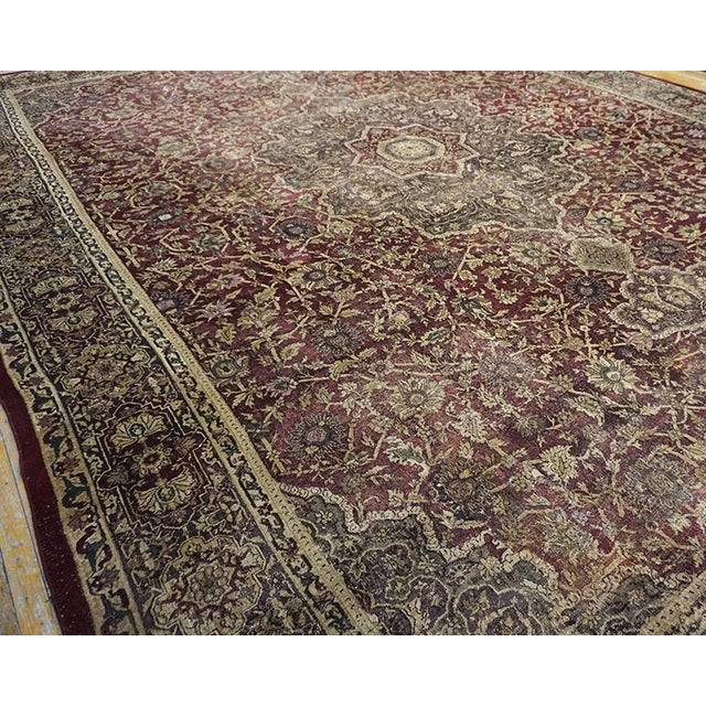 Textile Brilliantly Wine Red Color With Great Medallion and Florid Design Antique Indian Agra Rug For Sale - Image 7 of 8