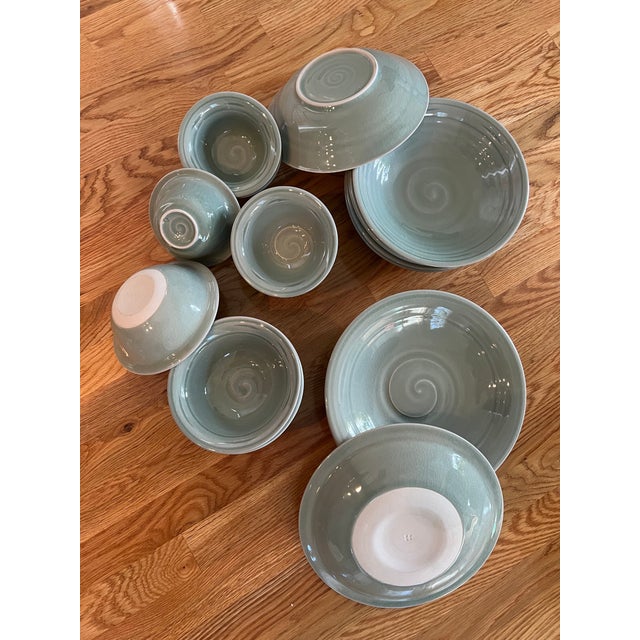 2000s Simon Pearce Belmont Celadon Dinnerware Collection - Service for 6- 76 Pieces For Sale In New York - Image 6 of 13