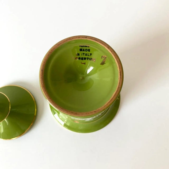 Green Italian Florentine Moss Green and Gold Petite Lidded Round Jar Urn, 1960s For Sale - Image 8 of 11