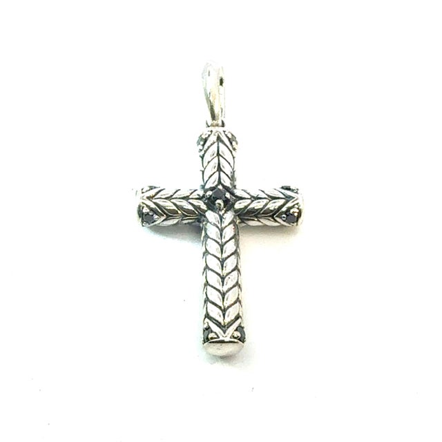 1990s David Yurman Black Diamond Cross Pendant Sterling Silver Estate For Sale In New York - Image 6 of 7