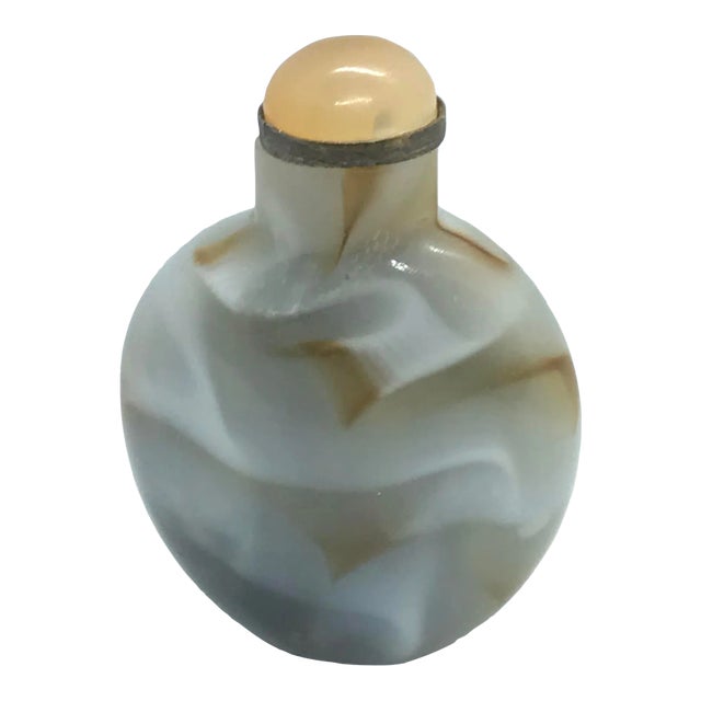 Vintage Glass Snuff Bottle Imitating Banded Agate For Sale