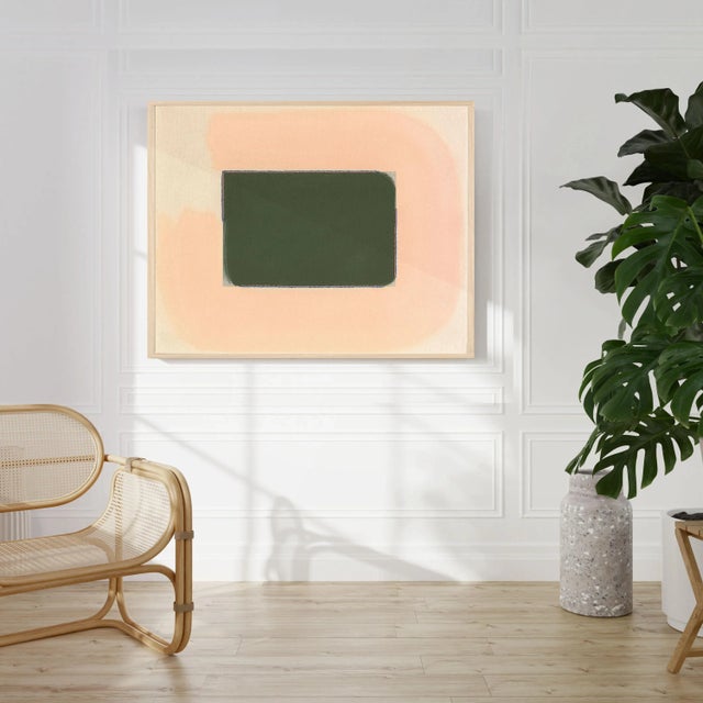 Contemporary Color Field Abstract Pink & Dark Green Print, 24 X 30 Print in Wood Frame For Sale - Image 4 of 5