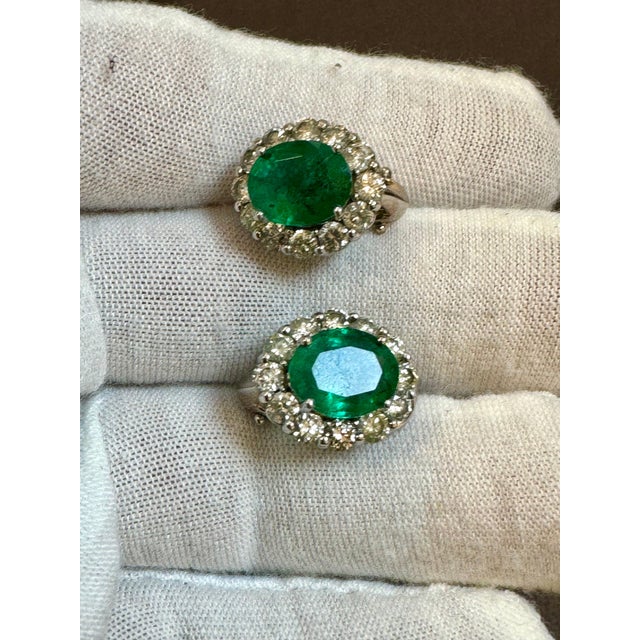 6 Carat Oval Shape Emerald & 2 Ct Diamond Post Back Earrings 14 Karat White Gold For Sale - Image 10 of 18