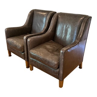 Pair of Rh Charcoal Gray Blake Leather Chairs For Sale
