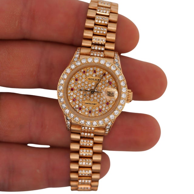 Vintage Rolex Datejust Presidential Diamond Ruby 18k Gold Watch For Sale - Image 10 of 10