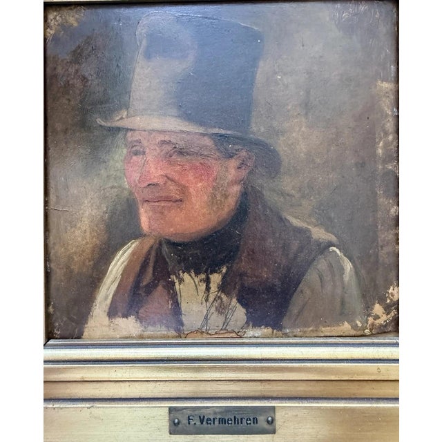 Alfredo Barbini Frederik Vermehren, Portrait of a Gentleman, Oil Painting on Wood For Sale - Image 4 of 10