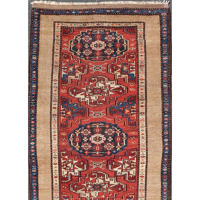 Measures: 3'7 x 8'9 Antique Persian Camel Hair Serab Runner with Tribal Medallion Design Rug. Keivan Woven Arts/...