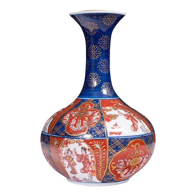 1980s Vintage Chinese Ceramic Imari Revival Flower Vase For Sale