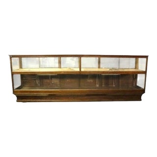 12-Foot Oak & Glass Country Store Display Cabinet C1900 For Sale