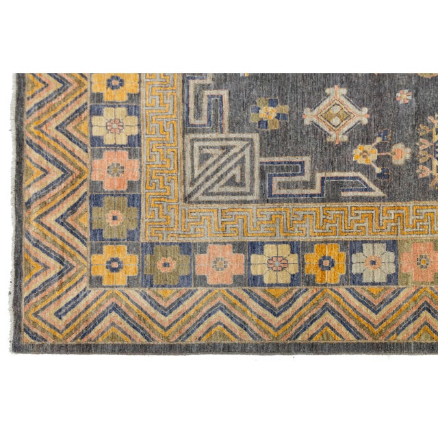 12x14 Modern Khotan Style Charcoal & Gold Handmade Wool Area Rug For Sale In New York - Image 6 of 11