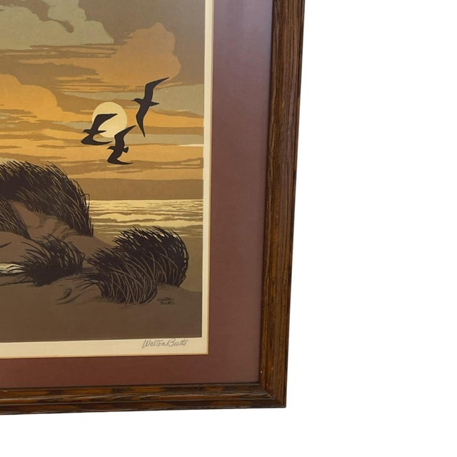 1970s Walton Butts Signed "Along the Beach" Coastal Landscape Art With Birds. For Sale In Seattle - Image 6 of 10