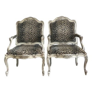Vintage Regency Leopard Fauteuil Chairs - A Pair For Sale