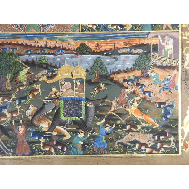 19th Century Mughal Miniature Painting Hunters Horses Lion Tiger Elephant For Sale - Image 4 of 9