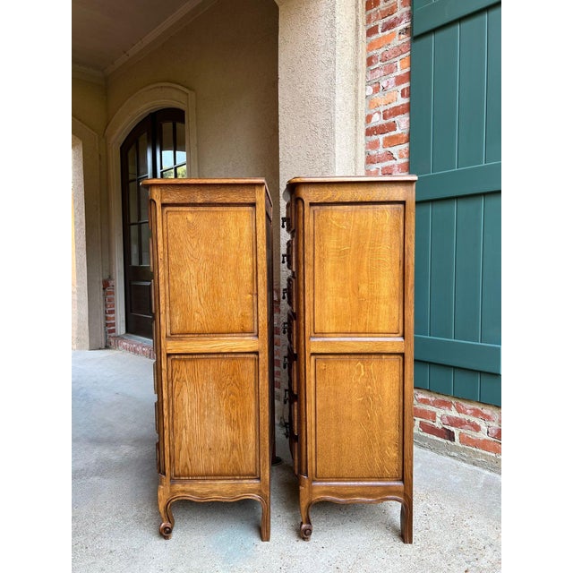 Pair Vintage French Chests 7 Drawer Semainier Louis XV Style Carved Oak For Sale - Image 9 of 18