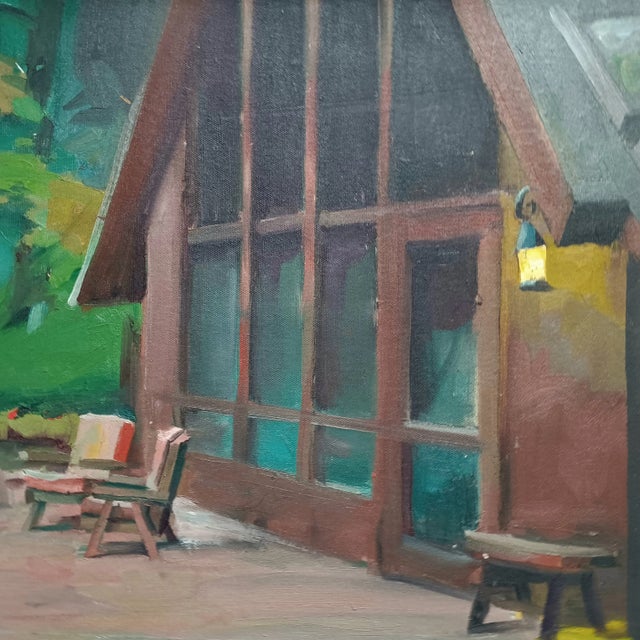 House With Many Windows in the Woods, Original Oil Painting For Sale - Image 4 of 4