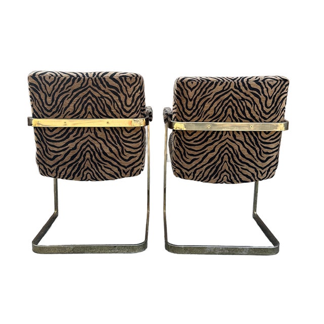 1970s 70's Milo Baughman for Thayer Coggin Newly Scalamandre Upholstered Cantilever Flat Bar Chairs - A Pair For Sale - Image 5 of 14