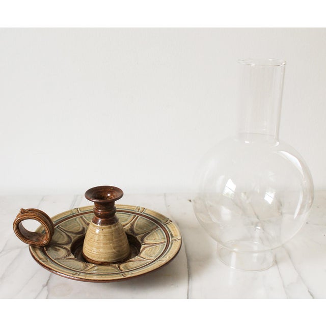 Contemporary Vintage Studio Art Pottery Candle Holder Hurricane Style Lamp For Sale - Image 3 of 9
