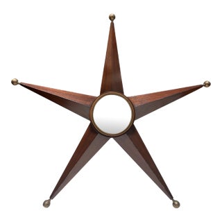 Modern Star Form Starburst Convex Mirror in Dark Walnut For Sale