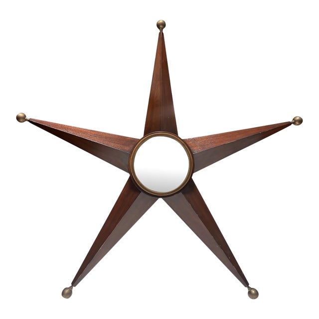 Modern Star Form Starburst Convex Mirror in Dark Walnut For Sale