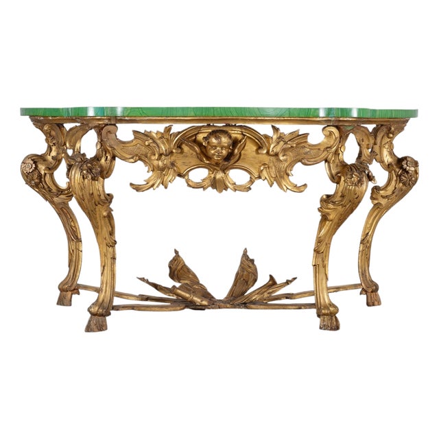 18th Century Italian Rococo Carved Giltwood Console Table For Sale