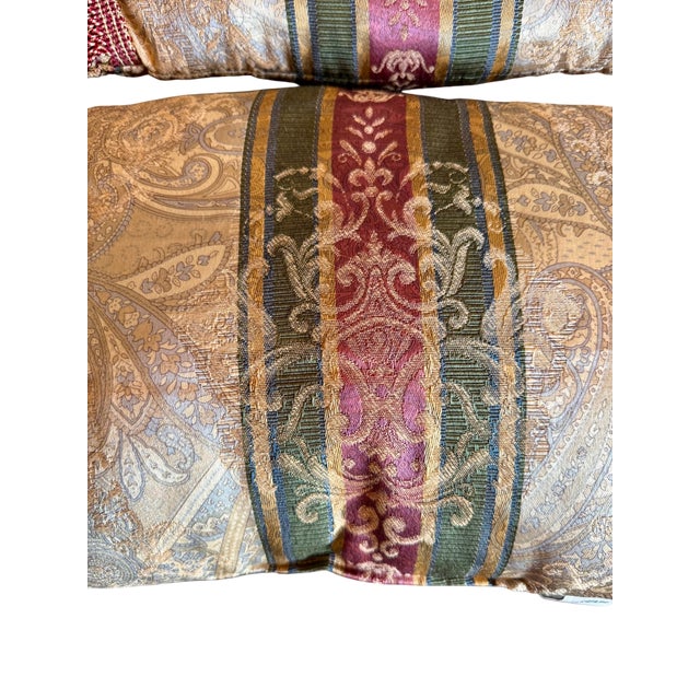 Late 20th Century Pair Croscill Paisley Fringe Lumbar Pillows-Burgundy Gold-Traditional-Vintage For Sale - Image 5 of 11
