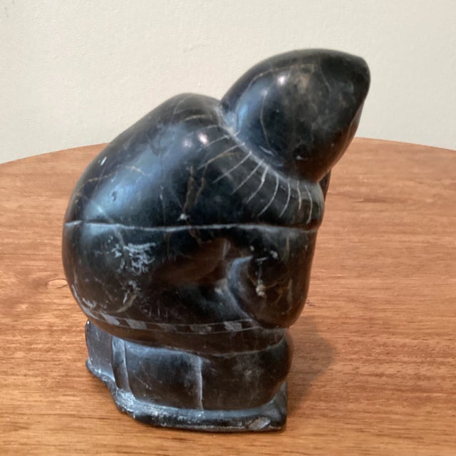 Mid-Century Modern Mid-Century Inuit Eskimo Art Carving Gorgeous Stone Seal Hunter Arist Signed For Sale - Image 3 of 13