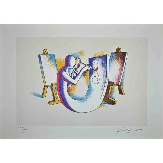 "The Painter's Atelier" is an original print realized by Mark Kostabi in 2000. The artwork is hand-signed and dated....