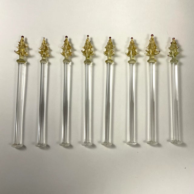 Bimini Glass Mid 20th Century Vintage Blown Glass Christmas Tree Swizzle Sticks - Set of 8 For Sale - Image 4 of 7
