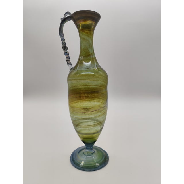 Vintage Roman Mouth-Blown Filigree Glass Jug with Twisted Handle, 1950s, in Very Good conditions. Designed 1950 to 1959