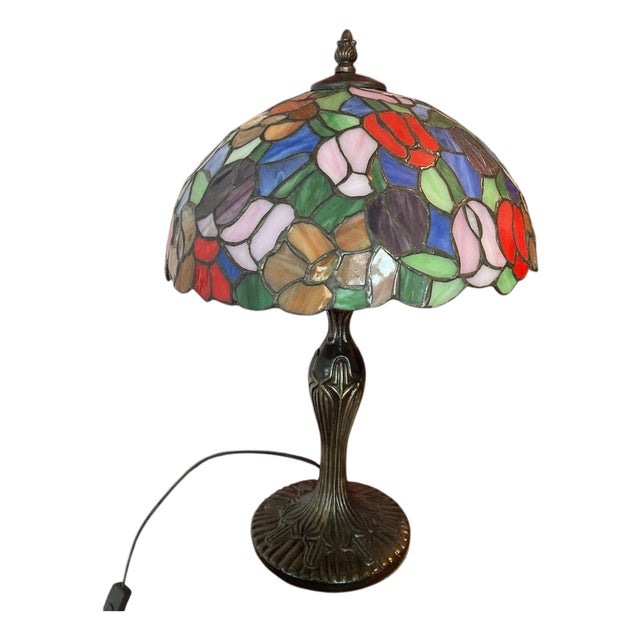Tiffany Style Stained Glass Table Lamp, 1980 For Sale
