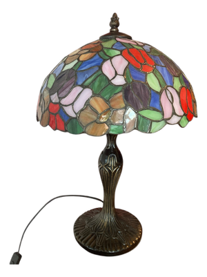 Tiffany Style Stained Glass Table Lamp, 1980