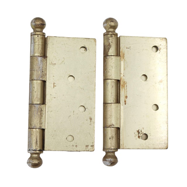 Late 20th Century Pair of Vintage 4.5 X 4.5 In. Brass Plated Steel Door Hinges For Sale - Image 5 of 5