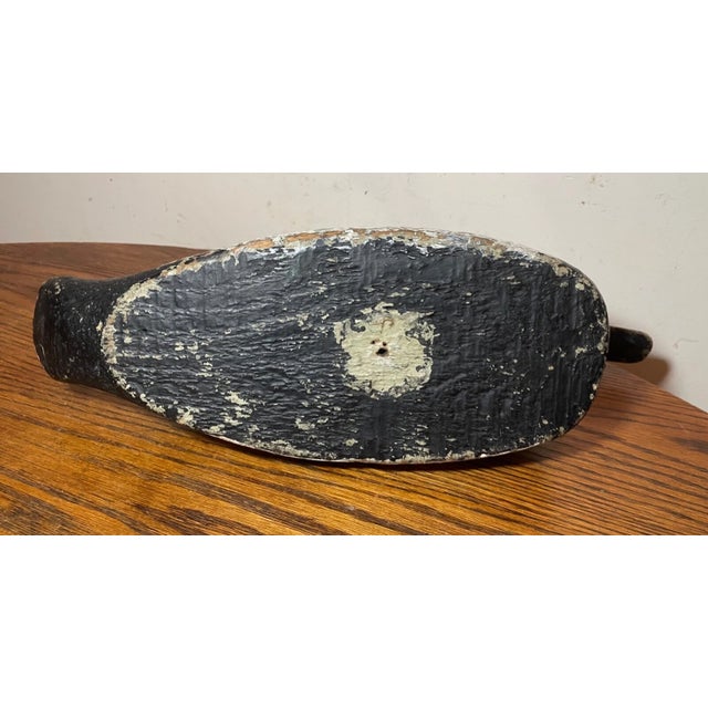 Antique 1920s Hand Carved Wood Folk Art Bluebill Drake Duck Decoy Bird Sculpture For Sale - Image 12 of 12